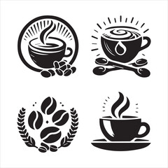 Print Coffee Beans Black silhouette vector in white background 
