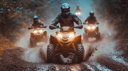 Group of teenagers having fun on quads 4x4 off-road