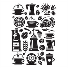 Print Coffee Beans Black silhouette vector in white background 
