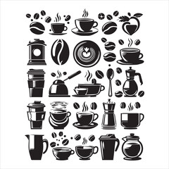 Print Coffee Beans Black silhouette vector in white background 
