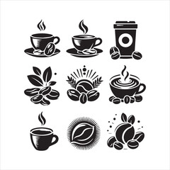 Coffee Beans Black silhouette vector in white background 