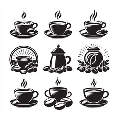 Coffee Beans Black silhouette vector in white background 