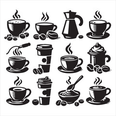 Coffee Beans Black silhouette vector in white background 