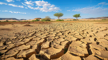 The picture of drought disaster, desertification of the land and climate change, lack of rainfall, drought and global warming.