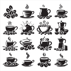 Coffee Beans Black silhouette vector in white background 