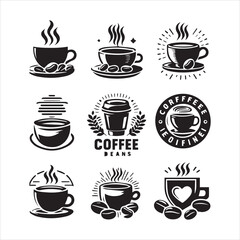 Coffee Beans Black silhouette vector in white background 