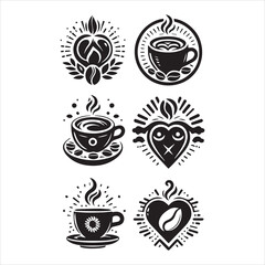 Print Coffee Beans Black silhouette vector in white background 
