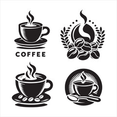 Print Coffee Beans Black silhouette vector in white background 
