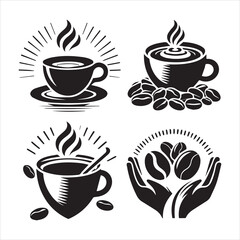 Obraz premium Print Coffee Beans Black silhouette vector in white background 