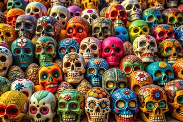 Fototapeta premium Colorful Mexican skulls for sale at the street market in Mexico.