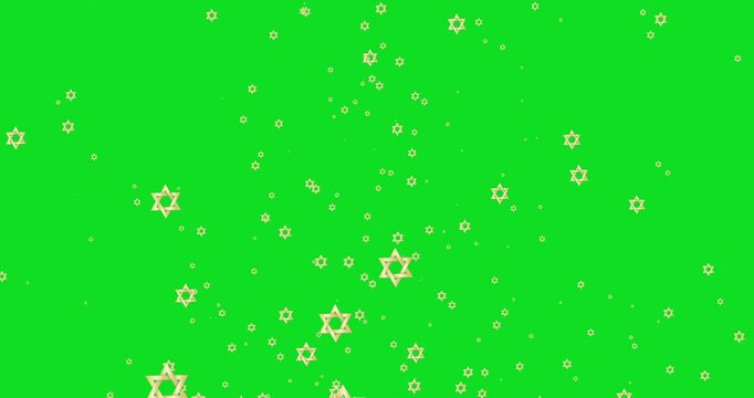 Gold Stars of David fly to top on chroma-key background. Animation with state symbols of Israel. Jewish traditional signs. Perfect for Hanukkah, religious, traditional, Jewish holiday videos. 4K video