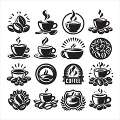 Print Coffee Beans Black silhouette vector in white background 

