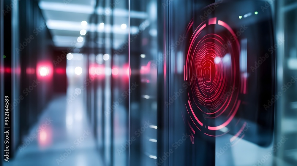 Poster biometric access control systems in a state of the art data center featuring fingerprint scanners ir