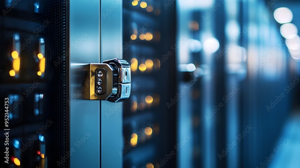 Poster secure server racks with advanced locking mechanisms in a state of the art data center providing rob