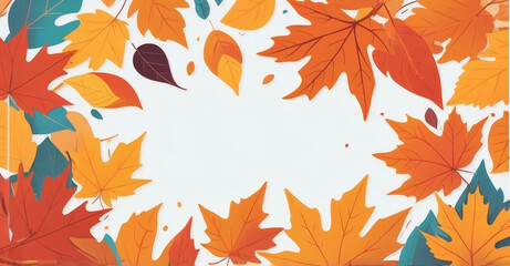 Obraz premium Autumn leaves falling with copy space on a white background