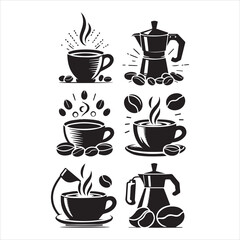 Print Coffee Beans Black silhouette vector in white background 
