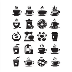Fototapeta premium Print Coffee Beans Black silhouette vector in white background 