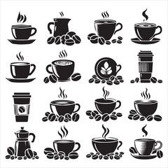 Print Coffee Beans Black silhouette vector in white background 
