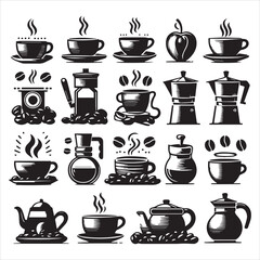 Print Coffee Beans Black silhouette vector in white background 
