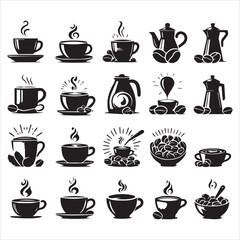 Print Coffee Beans Black silhouette vector in white background 
