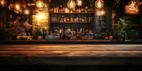 Obraz premium Wooden Tabletop in a Cozy Bar