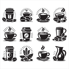 Print Coffee Beans Black silhouette vector in white background 
