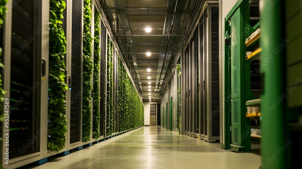 Poster sustainable waste management practices implemented in a green data center showcasing efficient and e
