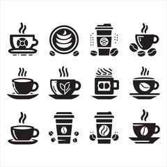 Print Coffee Beans Black silhouette vector in white background 

