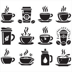 Print Coffee Beans Black silhouette vector in white background 
