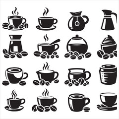Print Coffee Beans Black silhouette vector in white background 
