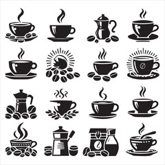Print Coffee Beans Black silhouette vector in white background 
