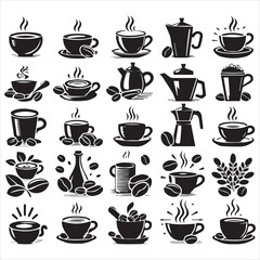 Print Coffee Beans Black silhouette vector in white background 
