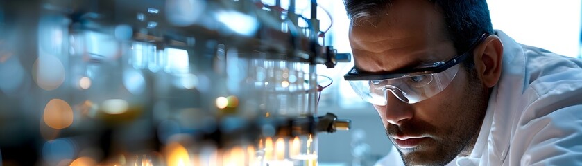 Fototapeta premium Male Scientist Inspecting Carbon Experiment in Controlled Laboratory Environment