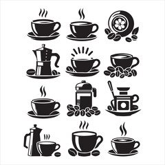 Print Coffee Beans Black silhouette vector in white background 
