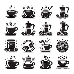 Print Coffee Beans Black silhouette vector in white background 
