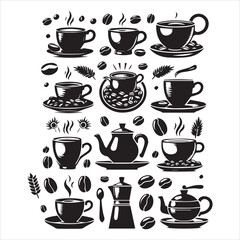 Print Coffee Beans Black silhouette vector in white background 
