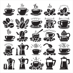 Print Coffee Beans Black silhouette vector in white background 
