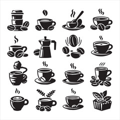 Fototapeta premium Print Coffee Beans Black silhouette vector in white background 