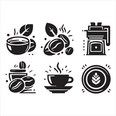 Print Coffee Beans Black silhouette vector in white background 
