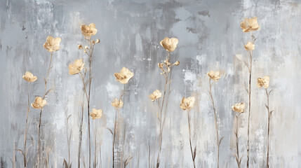 Hand Painted Oil Flower Canvas. Psychology, Meditation, Yoga, Health Summer Texture. Wheat, Grass, Flowers Organic Oil Painting. Stylized Modern Floral Background. Serene Female Cosmetic Illustration.