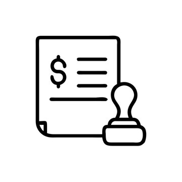 recommend clip art: Invoice with stamp icon in black and white line art
