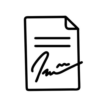 recommend clip art: Document with signature icon in black and white line art