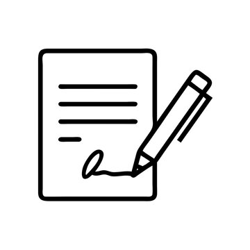 recommend clip art: Document signing icon in black and white line art