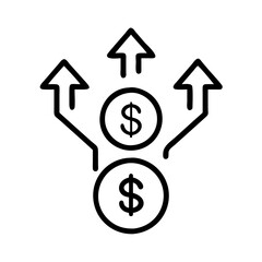 Obraz premium Dollar coins with upward arrows icon in black and white line art