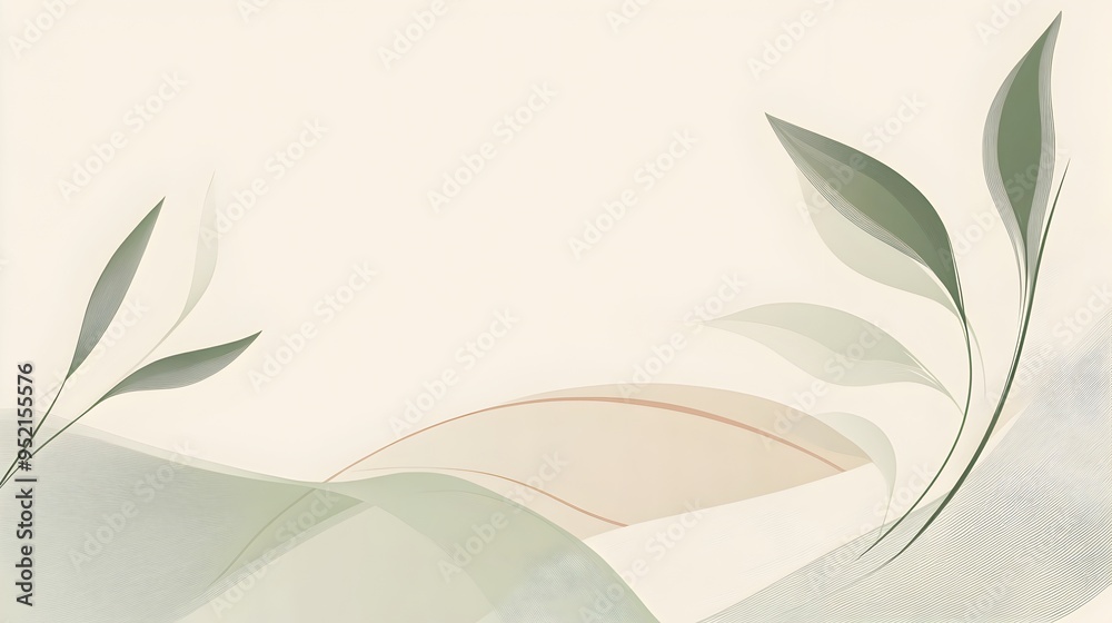 Poster minimalistic slide background with soft green and light brown tones leaving the center space blank f