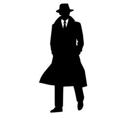 Silhouette man wear long coat and hat