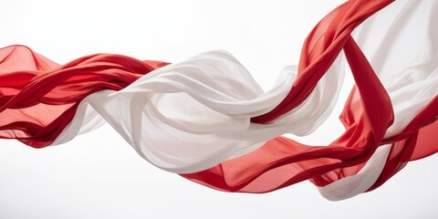 Flowing Indonesian flag on a white background