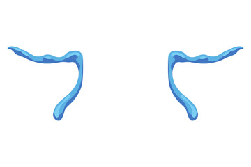 Cartoon tear drops icon. Sorrow cry streams, tear blob. Crying fluid, falling blue water drops. Isolated  for sorrowful character weeping expression. Wet grief droplets