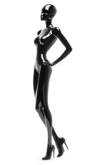 3D Fashion shiny black female mannequin for clothes isolated on white background. Black body silhouette, dressmakers dummy
