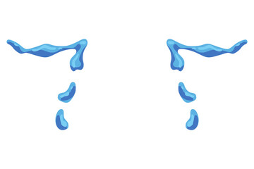 Cartoon tear drops icon. Sorrow cry streams, tear blob. Crying fluid, falling blue water drops. Isolated  for sorrowful character weeping expression. Wet grief droplets